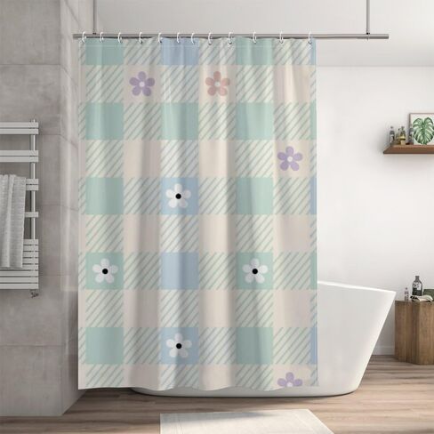 أنماط الأزهار الملونة ستارة دش مضحكة مع السنانير، الصيف ستارة دش الطبيعة للماء، النسيج قابل للغسل عطلة الستائر الفاخرة للحمام لحوض الاستحمام ديكور مجردة 72 × 72 في in Kuwait