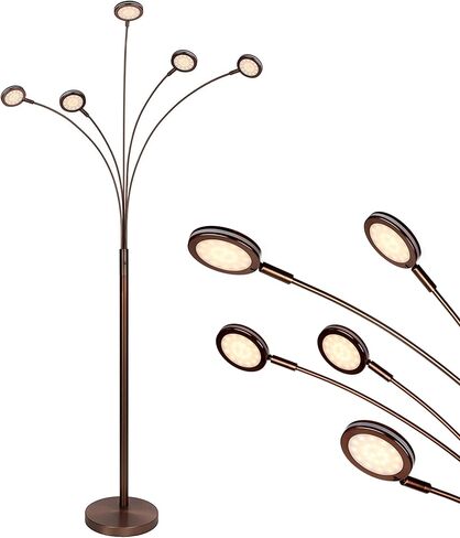 Brightech Orion Arc Floor Lamp for Living Room, Tree Floor Lamp with 5 Adjustable Arms, Multi-Head Standing Lamp with Flexible Rotating LEDs for Bedroom, Dorm - Bright Hanging Lighting - Satin Nickel in Saudi Arabia