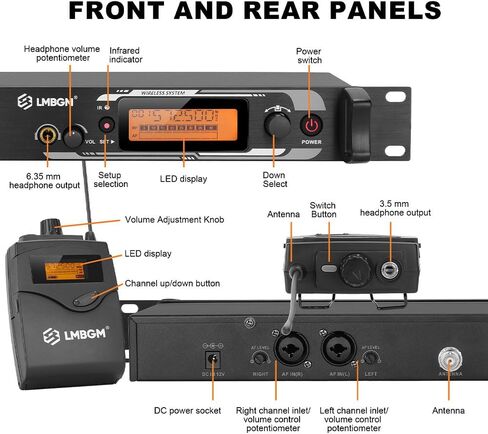 AR2090 Mono UHF Dual Channel Wireless in-Ear Monitoring System Ideal for Recording Studios, Churches, and Band Performances. (2 Channel, 2Bodypack) in Kuwait
