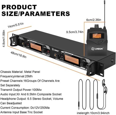 AR2090 Mono UHF Dual Channel Wireless in-Ear Monitoring System Ideal for Recording Studios, Churches, and Band Performances. (2 Channel, 2Bodypack) in Kuwait