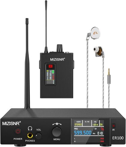 Wireless In-Ear Monitor System, Pro UHF Stereo/Mono IEM for Musicians with Metal Transmitter & Rechargeable Receiver, 10 Selectable Frequencies, TFT display, 164 ft Range for Studio, Band, and Stage in Kuwait