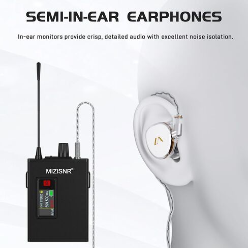 Wireless In-Ear Monitor System, Pro UHF Stereo/Mono IEM for Musicians with Metal Transmitter & Rechargeable Receiver, 10 Selectable Frequencies, TFT display, 164 ft Range for Studio, Band, and Stage in Kuwait