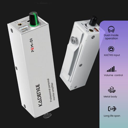 Kadence PEM-01 in-Ear Personal Monitor Amplifier (Wired), XLR/TRS Inputs, Stereo/Mono Switch, USB-C Power, Rigid Metal Body, 12-Hour Portable Runtime, Metal Belt Clip in Kuwait