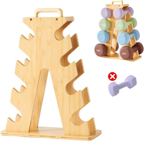 حامل دمبل خشبي لتخزين صالة الألعاب الرياضية المنزلية - حامل على شكل حرف A موفر للمساحة لتنظيم أوزان 8-15 رطل، ويحمي الدمبل من الخدوش، وتخزين تمرين مدمج وأنيق (الرف فقط) in Kuwait