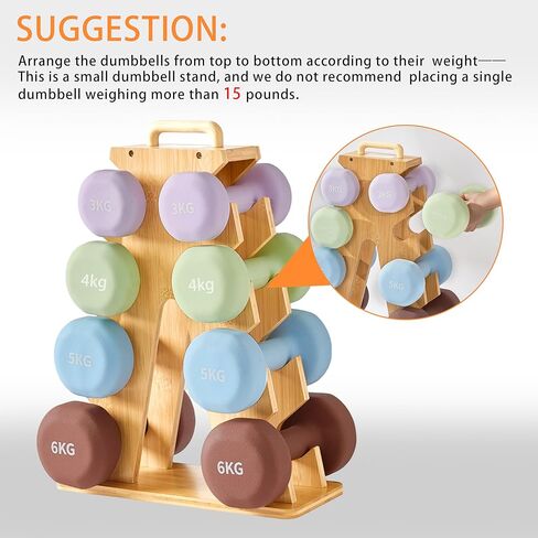 حامل دمبل خشبي لتخزين صالة الألعاب الرياضية المنزلية - حامل على شكل حرف A موفر للمساحة لتنظيم أوزان 8-15 رطل، ويحمي الدمبل من الخدوش، وتخزين تمرين مدمج وأنيق (الرف فقط) in Kuwait