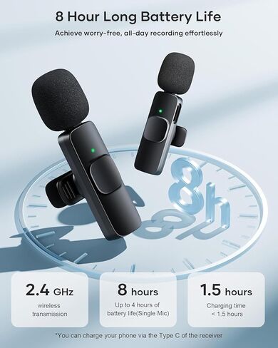 ميكروفون لاسلكي صغير الحجم لأجهزة iPhone iPad وAndroid Phone والكمبيوتر المحمول، ميكروفون صغير قابل للتوصيل مع تقليل الضوضاء، تشغيل ميكروفون على شكل طية صدر السترة للمقابلة، فيديو بودكاست، مدونة فيديو، YouTube TikTok in Kuwait
