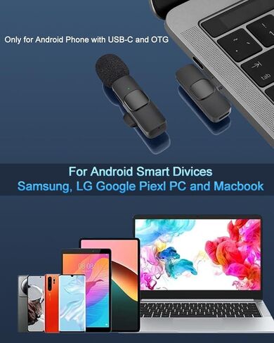 ميكروفون لاسلكي صغير الحجم لأجهزة iPhone iPad وAndroid Phone والكمبيوتر المحمول، ميكروفون صغير قابل للتوصيل مع تقليل الضوضاء، تشغيل ميكروفون على شكل طية صدر السترة للمقابلة، فيديو بودكاست، مدونة فيديو، YouTube TikTok in Kuwait