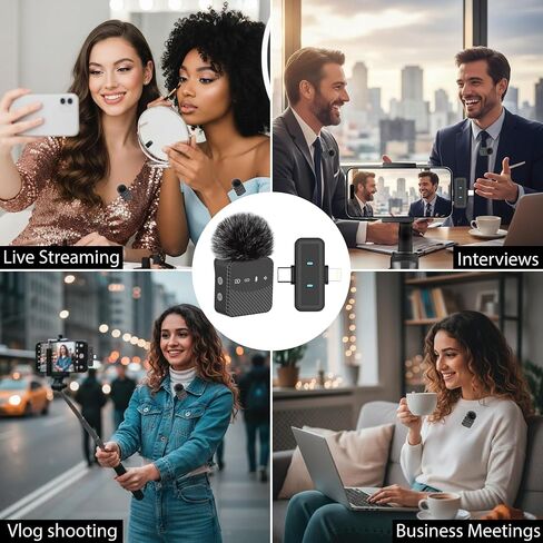 ميكروفون Lavalier لاسلكي لأجهزة iPhone وAndroid، ميكروفون صغير مزود بمشبك لتقليل الضوضاء مع علبة شحن، ومراقبة سماعة الرأس، وتوافق واسع للتسجيل ومدونات الفيديو in Kuwait
