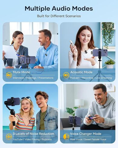 ميكروفونات Lavalier صغيرة لاسلكية لأجهزة iPhone iPad Android مع علبة شحن، وميكروفون USB C ذو طية صدر السترة مع تقليل الضوضاء ووضع تغيير الصوت لتسجيل الفيديو ومدونات الفيديو ومقابلة YouTube والدردشة أثناء اللعب in Kuwait