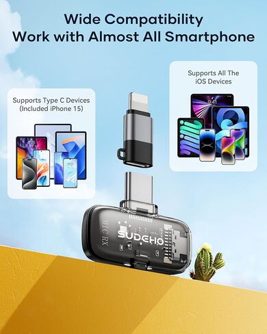 ميكروفونات Lavalier صغيرة لاسلكية لأجهزة iPhone iPad Android مع علبة شحن، وميكروفون USB C ذو طية صدر السترة مع تقليل الضوضاء ووضع تغيير الصوت لتسجيل الفيديو ومدونات الفيديو ومقابلة YouTube والدردشة أثناء اللعب in Kuwait