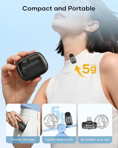 ميكروفونات Lavalier صغيرة لاسلكية لأجهزة iPhone iPad Android مع علبة شحن، وميكروفون USB C ذو طية صدر السترة مع تقليل الضوضاء ووضع تغيير الصوت لتسجيل الفيديو ومدونات الفيديو ومقابلة YouTube والدردشة أثناء اللعب in Kuwait