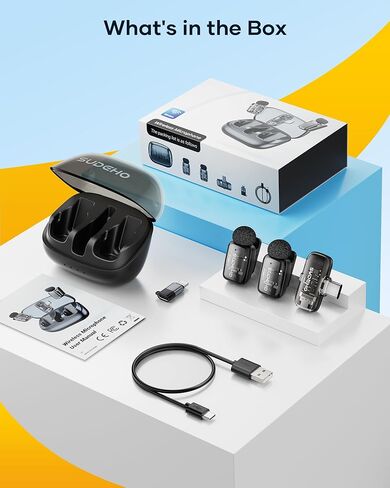 ميكروفونات Lavalier صغيرة لاسلكية لأجهزة iPhone iPad Android مع علبة شحن، وميكروفون USB C ذو طية صدر السترة مع تقليل الضوضاء ووضع تغيير الصوت لتسجيل الفيديو ومدونات الفيديو ومقابلة YouTube والدردشة أثناء اللعب in Kuwait