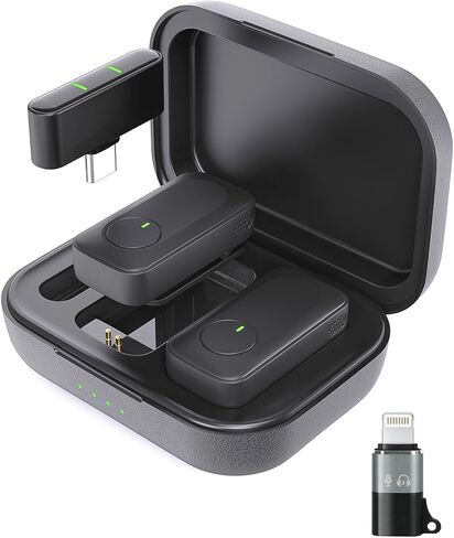 ميكروفون لافالير لاسلكي لهواتف iPhone/Android/الكمبيوتر المحمول/الكمبيوتر الشخصي، ميكروفون صغير على شكل طية صدر السترة مع علبة شحن بعمر بطارية 50 ساعة، نطاق 100 قدم وتقليل الضوضاء، لتسجيل الفيديو والبث وتيك توك in Kuwait