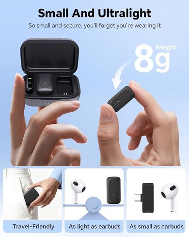 ميكروفون لافالير لاسلكي لهواتف iPhone/Android/الكمبيوتر المحمول/الكمبيوتر الشخصي، ميكروفون صغير على شكل طية صدر السترة مع علبة شحن بعمر بطارية 50 ساعة، نطاق 100 قدم وتقليل الضوضاء، لتسجيل الفيديو والبث وتيك توك in Kuwait