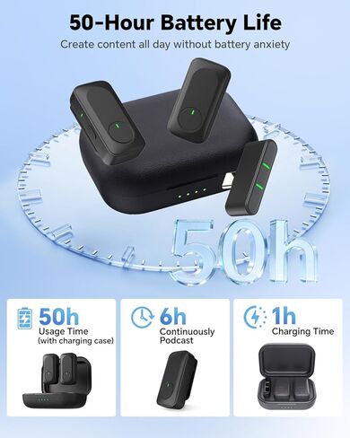 ميكروفون لافالير لاسلكي لهواتف iPhone/Android/الكمبيوتر المحمول/الكمبيوتر الشخصي، ميكروفون صغير على شكل طية صدر السترة مع علبة شحن بعمر بطارية 50 ساعة، نطاق 100 قدم وتقليل الضوضاء، لتسجيل الفيديو والبث وتيك توك in Kuwait