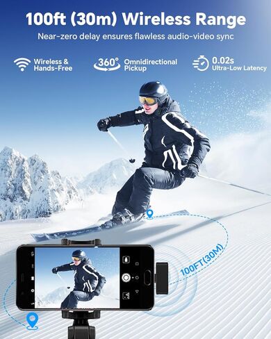 ميكروفون لافالير لاسلكي لهواتف iPhone/Android/الكمبيوتر المحمول/الكمبيوتر الشخصي، ميكروفون صغير على شكل طية صدر السترة مع علبة شحن بعمر بطارية 50 ساعة، نطاق 100 قدم وتقليل الضوضاء، لتسجيل الفيديو والبث وتيك توك in Kuwait