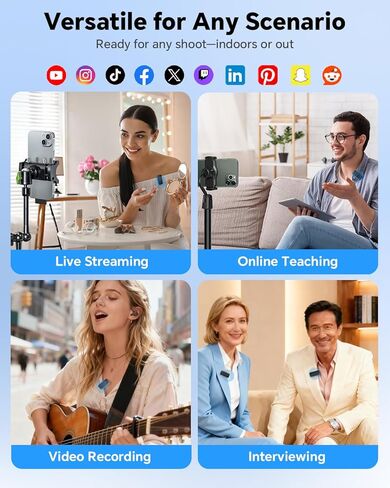 ميكروفون لافالير لاسلكي لهواتف iPhone/Android/الكمبيوتر المحمول/الكمبيوتر الشخصي، ميكروفون صغير على شكل طية صدر السترة مع علبة شحن بعمر بطارية 50 ساعة، نطاق 100 قدم وتقليل الضوضاء، لتسجيل الفيديو والبث وتيك توك in Kuwait