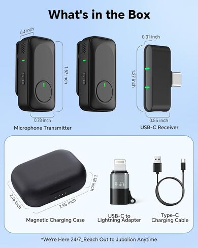 ميكروفون لافالير لاسلكي لهواتف iPhone/Android/الكمبيوتر المحمول/الكمبيوتر الشخصي، ميكروفون صغير على شكل طية صدر السترة مع علبة شحن بعمر بطارية 50 ساعة، نطاق 100 قدم وتقليل الضوضاء، لتسجيل الفيديو والبث وتيك توك in Kuwait