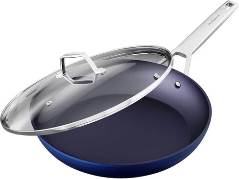 مقلاة MsMk صغيرة غير لاصقة باللون الأزرق، مقلاة عجة بيض متينة مقاس 8 بوصات، طلاء من التيتانيوم والماس غير لاصق من الولايات المتحدة الأمريكية، للحث، أسطح الطبخ السيراميكية والغازية، آمنة للفرن، آمنة للاستخدام في غسالة الأطباق in Kuwait