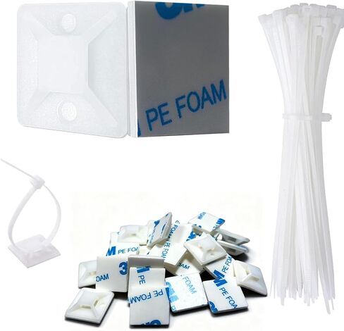 Strong Back-Glue Self Adhesive Cable Zip Tie Mounts Kit - 100 Set Cable Management Clips with 6" Zip Ties, Wire Holders - Outdoor Sticky Wire Organizer Clips-Black in Kuwait