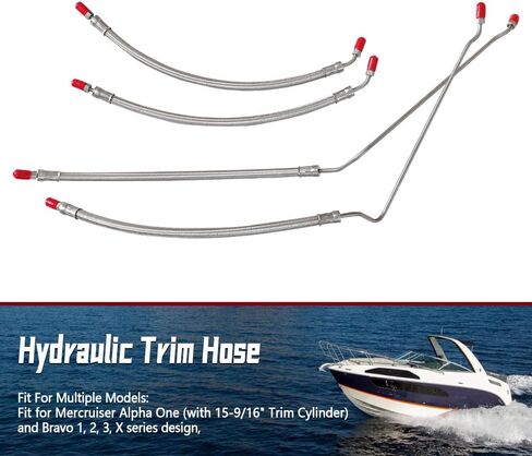 32-864589 32-864588 Hydraulic Ram Cylinder Hose Kit Compatible with Mercruiser Alpha One with Trim Cylinder(15-9/16") & Bravo 1 2 3 X, Trim Tilt Hydraulic Hose Replace 32-99904Q, Pack of 4 in Kuwait