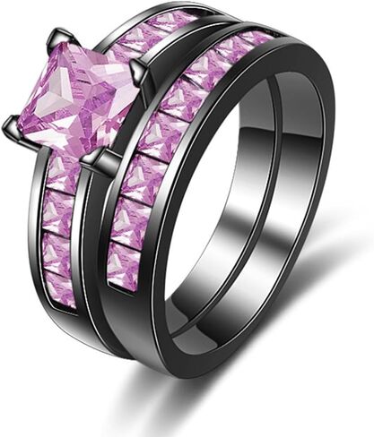 2in1 Retro Black Halo Princess Cut خلق الوردي Topaz Ruby Ruby Amethyst Cubic Zirconia مشاركة الزفاف الخواتل الخلوية in Saudi Arabia