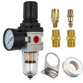 LTPC 1/4" NPT Compressed Air Filter Regulator Combo Piggyback, 5 Micron Brass Element, Poly Bowl, Semi-Auto Drain, Metal Bracket, 0-150 psi AW2000-02 in Kuwait