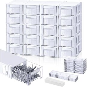 20 Pcs Stackable Drawer Screw Organizers with 60 Clear Dividers and 20 Tag Card Hardware Storage Bins Wall Mounted Plastic Drawers Storage Closet for Garage Home Office in Kuwait