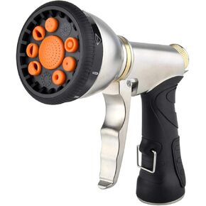 فوهات خرطوم 9 أنماط قابلة للتعديل، فوهة رذاذ خرطوم معدنية شديدة التحمل، فوهة رذاذ مقاومة للانزلاق، بخاخ مياه للتنظيف/ري حديقة الحديقة/استحمام الحيوانات الأليفة/غسيل السيارات، فضي in Kuwait