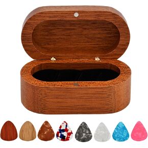 Guitar Pick Holder Set, Wooden Guitar Pick Case Mini Jewelry Box with 2 Wood Picks and 6 Celluloid Plectrums (3 Thicknesses), Music Accessories Gifts for Bass-Guitar Lover Player(COLOR:Brown) in Kuwait
