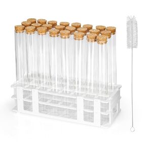 24 Pcs Glass Test Tubes with Cork, 80ml Clear Test Tubes with Tube Rack, 25 x 200mm Glass Lab Tube for Plants, Decorations, Experiments in Kuwait