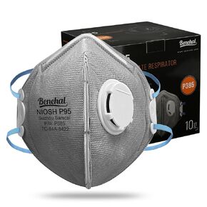 أقنعة الوجه benehal NIOSH-APPROVED P95 10 عبوات، طبقة كربون لتقليل الرائحة، تتميز بصمام الزفير، وسائط ترشيح متقدمة لسهولة التنفس، مريحة in Kuwait