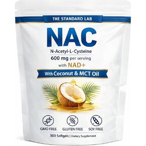 The Standard Lab NAC 600mg with NAD+ Daily Complex, N-Acetyl Cysteine Supplement Capsules, Antioxidant Support Formula, Vegan, Non-GMO, Gluten Free, 300 Softgels in Saudi Arabia