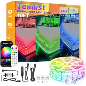 أضواء القارب LED مقاومة للماء، شريط أضواء LED للقارب العائم بطول 40 قدمًا، شريط إضاءة LED بحري، متعدد الألوان 12 فولت RGB LED شرائط خارجية IP67، إضاءة صيد ليلية مع تطبيق وجهاز تحكم عن بعد لباس جون، RV، كاياك in Kuwait