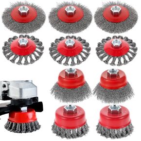 10-Pack Stainless Steel Wire Wheel & Cup Brush Set for 4-1/2" Angle Grinder - 4 & 3 Inch Knotted and Crimped Brushes with 5/8"-11 Threaded Arbor for Rust, Paint, Weld Removal in Kuwait