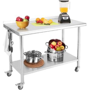 طاولة عمل من الفولاذ المقاوم للصدأ مقاس 30 × 24 بوصة مع 4 عجلات، إعداد المطبخ التجاري NSF وطاولة العمل مع رف سفلي وأرجل مجلفنة للمطعم والبار وغرفة المرافق والمطبخ والجراج in Kuwait