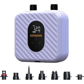 مضخة لوح مجداف قابلة لإعادة الشحن من AIRBANK، مضخة SUP كهربائية، بطارية 38.5 وات في الساعة، 20 رطل لكل بوصة مربعة، نفخ سهل ومضخة هواء خفيفة الوزن ذات ضغط عالي مزدوج المرحلة لقوارب الكاياك وأجنحة الطائرات الورقية والقوارب القابلة للنفخ in Kuwait
