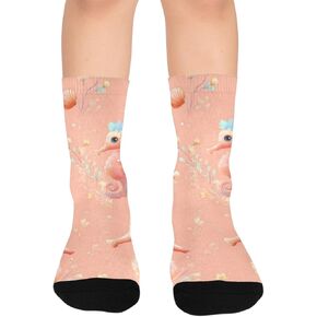 جوارب المشي لمسافات طويلة بنمط فرس البحر باللون الوردي - جوارب شتوية حرارية سميكة دافئة للأولاد والبنات للمدرسة، والارتداء اليومي والأنشطة الخارجية in Kuwait