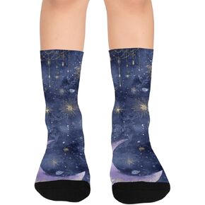 جوارب المشي لمسافات طويلة باللون الأرجواني بطباعة القمر السماوي - جوارب شتوية حرارية سميكة دافئة للأولاد والبنات للمدرسة، والارتداء اليومي والأنشطة الخارجية in Kuwait