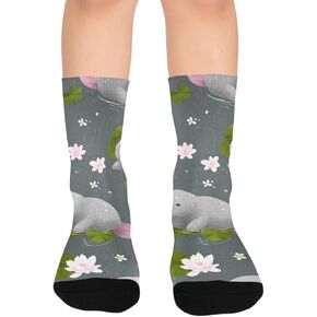 جوارب المشي لمسافات طويلة بطباعة خروف البحر واللوتس - جوارب شتوية حرارية سميكة دافئة للأولاد والبنات للمدرسة، والارتداء اليومي والأنشطة الخارجية in Kuwait