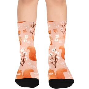 جوارب المشي لمسافات طويلة بطبعة السناجب الزهرية - جوارب شتوية حرارية سميكة دافئة للأولاد والبنات للمدرسة، والارتداء اليومي والأنشطة الخارجية in Kuwait