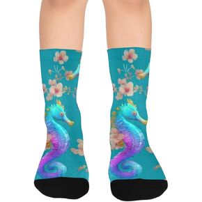 جوارب المشي لمسافات طويلة بطبعة فرس البحر بألوان قوس قزح - جوارب شتوية حرارية سميكة دافئة للأولاد والبنات للمدرسة، والارتداء اليومي والأنشطة الخارجية in Kuwait