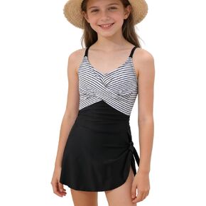 ملابس سباحة للفتيات سريعة الجفاف مقصوصة من قطعة واحدة مع تنورة بطبعة استوائية ملابس سباحة 9-17 سنة in Kuwait