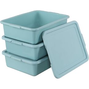 3 عبوات من أحواض حافلة المطاعم مع غطاء، صندوق بلاستيكي متعدد الاستخدامات سعة 13 لترًا، لون أخضر نعناعي in Kuwait