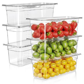 مجموعة من 12 قطعة من مقالي الطعام المصنوعة من البولي كربونات من West Bay مقاس 1/9 مقاس 4 بوصات مع أغطية، مقالي فندقية تجارية شفافة، حاويات تخزين الطعام للمطعم، إعداد الطعام، البوفيه، بار السلطة، المطبخ المنزلي وتقديم الطعام in Kuwait