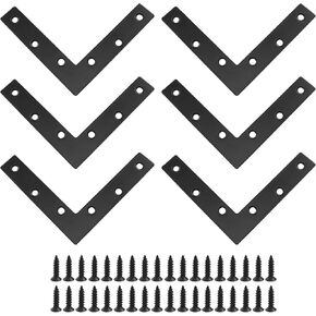 Hordion 6Pcs 5 x 5 Inch L Shape Flat Corner Brace (120 X 120mm), Right Angle Bracket Black Heavy Duty Repair Mending Plates for Wood Furniture Chair Drawer Cabinet in Kuwait