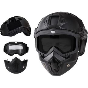 خوذة وقناع Airsoft مع نظارات واقية، قناع وجه كامل Airsoft، مع حامل NVG وحاجز جانبي، خوذة Airsoft Gear التكتيكية PJ Style (أسود) in Kuwait