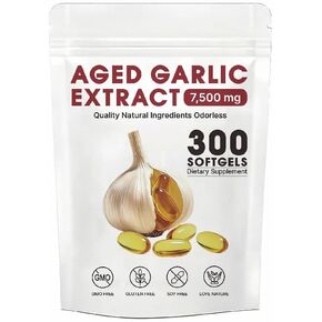 Aged Garlic Extract 300 Softgels - 7500mg High Potency, Odorless Garlic, Non-GMO Aged Garlic Supplement for Heart Health, Immune Support & Antioxidant Benefits | 2 Years Aged Garlic Extract in Saudi Arabia