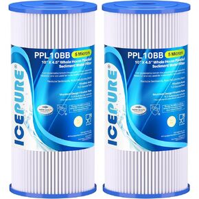 ICEPURE 5 Micron 10" x 4.5" Whole House Sediment Pleated Water Filter Replacement for GE FXHSC, Culligan R50-BBSA, Pentek R50-BB, DuPont WFHDC3001, W50PEHD, GXWH40L, GXWH35F for Well Water, 2PACK in Kuwait