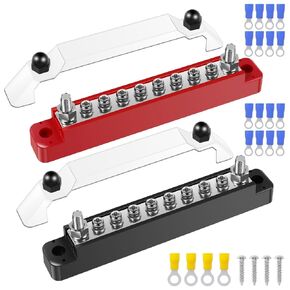 2Set 12V Bus Bar الفولاذ المقاوم للصدأ توزيع الطاقة كتلة توفير المساحة البحرية Buss Bar أمان عالي للقوارب 2 × 1/4 بوصة، 8 × M4 (#8) محطات براغي (أسود + أحمر) in Kuwait